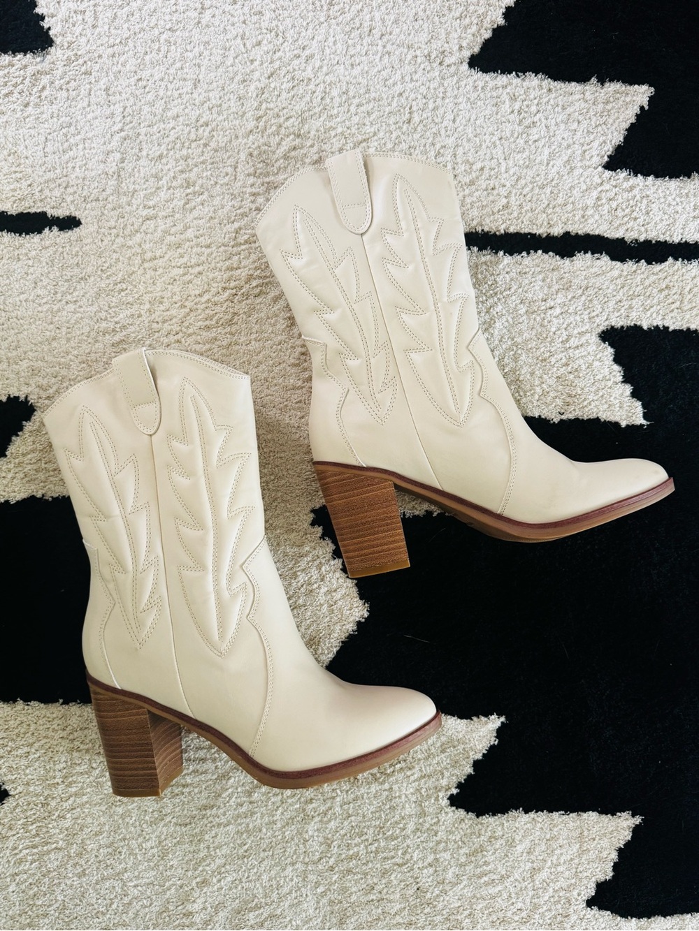 MIA Cream Western-Style Block Heel Boots